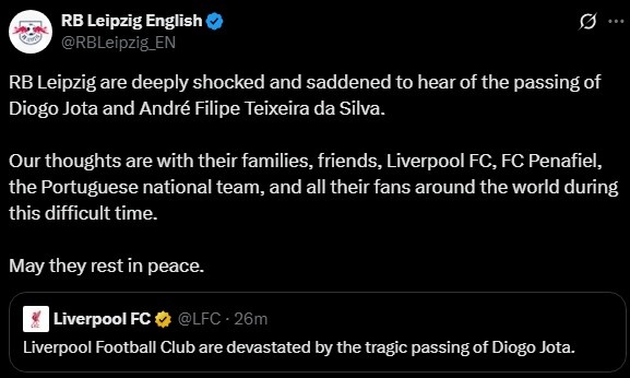 Leipzig mourns Jota & His younger brother: Be with everyone, may the deceased rest in peace