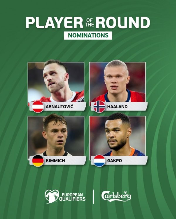 Candidates for the best player in this round of European World Cup preliminaries: Anau, Haaland, Kimmich, Gakpo