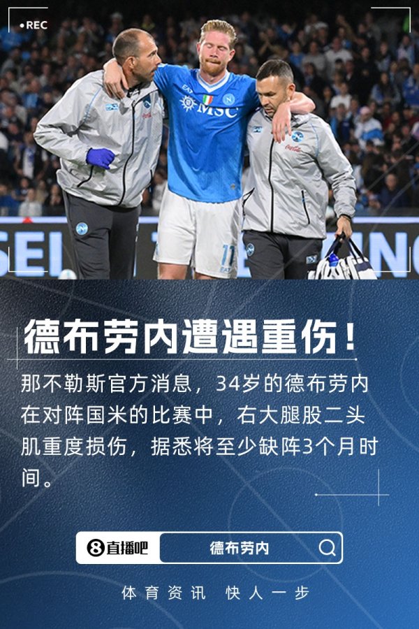 Seriously injured! Official: De Bruyne suffered a serious injury to his biceps femoris on his right thigh and is reported to be out for at least 3 months.