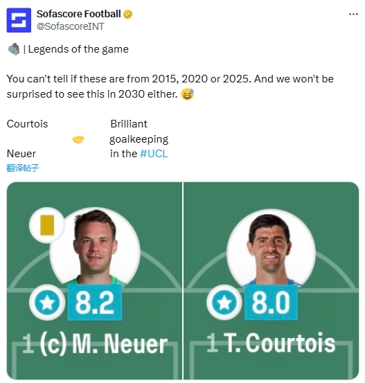 Rating Neuer 8.2 tights 8.0! Sofascore: I wouldn’t be surprised if this happens in 2030